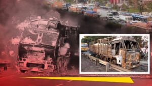 Truck Catches Fire on Palasuni Overbridge in Bhubaneswar, Traffic Hit