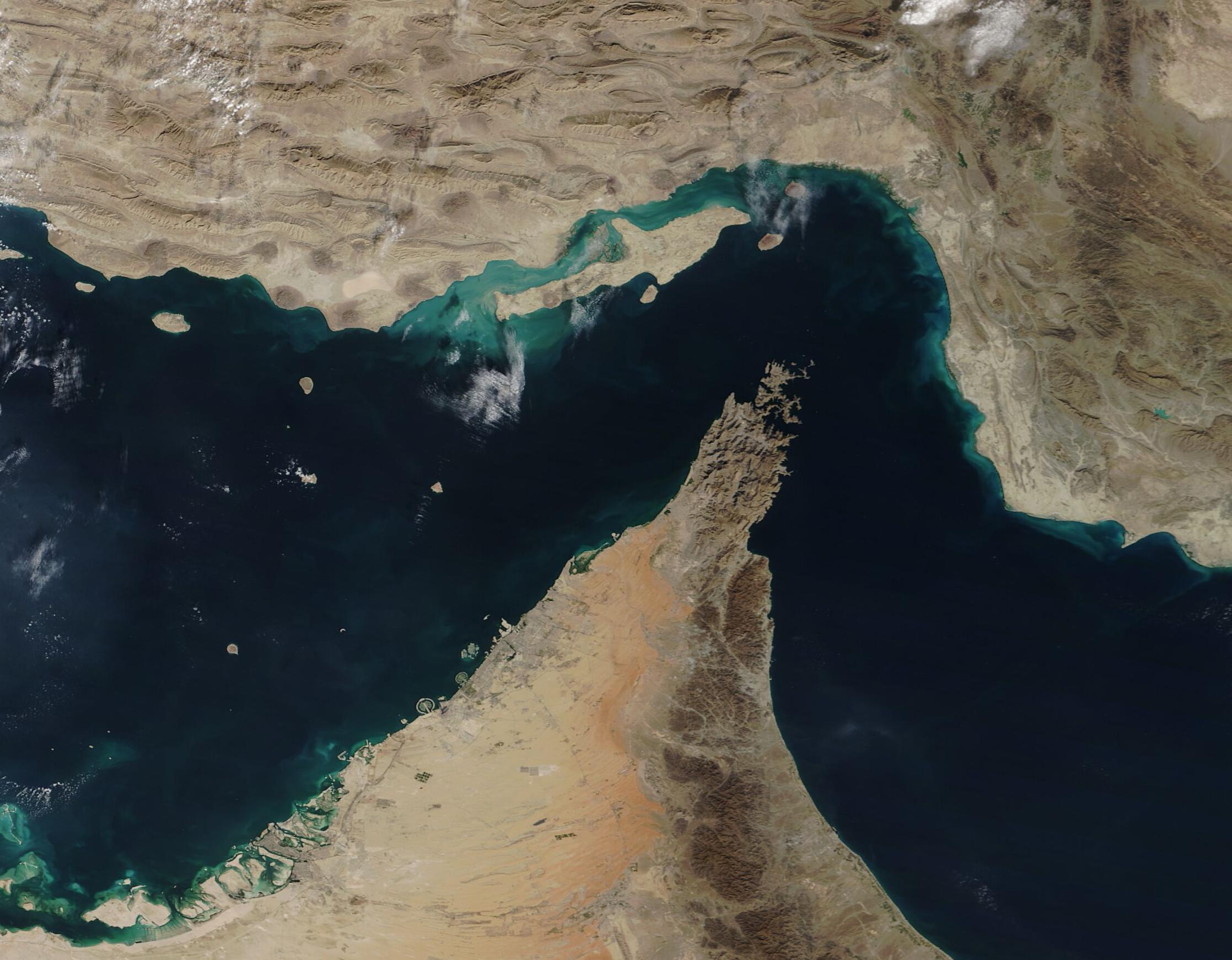 Satellite image of Strait of Hormuz for global shipping report