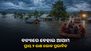 ଆସାମ ବନ୍ୟାରେ ଜଳମଗ୍ନ ଗାଁ ଓ ଉଦ୍ଧାର କାର୍ଯ୍ୟ