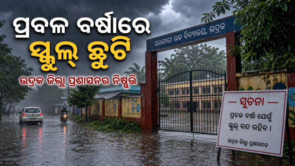 ପ୍ରବଳ ବର୍ଷା ଯୋଗୁଁ ଭଦ୍ରକର ସ୍କୁଲ୍ ବନ୍ଦ ଓ ଜଳବନ୍ଦୀର ପ୍ରତୀକାତ୍ମକ ଛବି