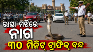 ବେଙ୍ଗାଲୁରୁ ରାସ୍ତା ମଝିରେ ଫଣା ଟେକିଲା ନାଗ, ୩୦ ମିନିଟ୍ ଅଟକିଲା ଟ୍ରାଫିକ୍