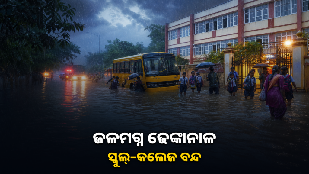 ଲଗାଣ ବର୍ଷାରେ ଜଳମଗ୍ନ ଢେଙ୍କାନାଳ ଓ ବନ୍ଦ ଶିକ୍ଷାନୁଷ୍ଠାନ