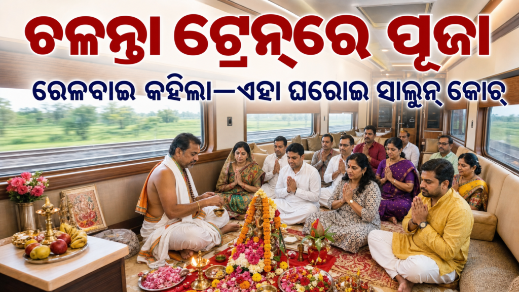 ଘରୋଇ ଭାବେ ବୁକ୍ ହୋଇଥିବା ରେଳ ସାଲୁନ୍ କୋଚ୍‌ରେ ପୂଜାର ପ୍ରତୀକାତ୍ମକ ଛବି
